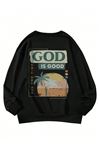 God Is Good Kışlık Kalın Sweatshirt - Siyah Baskılı Oversize Kalın Kışlık Bisiklet Yaka
