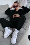 Official Eşofman Takımı Sweatshirt Jogger - Siyah Baskılı Oversize Şardonlu Bisiklet Yaka