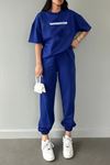 Thatssofetch T-shirt Eşofman Altı Jogger - Mavi Baskı Alt Üst Eşofman Takımı Oversize Bisiklet Yaka