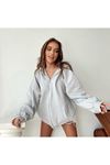 Düz Basic Hırka - Gri Fermuarlı Oversize Kapüşonlu