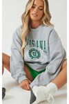 Gri Louısıana Oversize Sweatshirt - Baskılı Pamuk Şardonlu