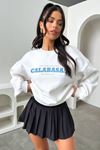 Calabasas Sweatshirt - Beyaz Baskılı Oversize Bisiklet Yaka