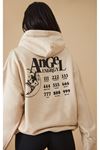 Angel Energy Sweatshirt - Bej Baskılı Oversize Kapüşonlu