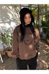 Kadın Kahverengi Moment Baskılı Oversize Sweatshirt