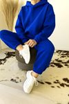 Unisex Kapüşonlu Eşofman Takımı Saks Mavi Düz Basic Oversize