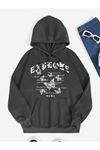 Explore Butterfly Sweatshirt - Siyah Baskılı Oversize Kapüşonlu