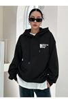 Siyah Effect Baskılı Oversize Kapüşonlu Sweatshirt