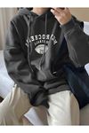 Kadın Füme New Rochelle Baskılı Kapüşonlu Oversize Sweatshirt