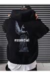 Essential Heykel Sweat - Siyah Heykel Baskılı Oversize Kapüşonlu