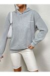 Los Angeles Minimal Sweatshirt - Gri Baskılı Oversize Kapüşonlu