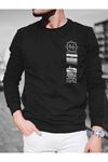 Dikey Nyc Brooklyn Sweatshirt - Siyah Baskılı Oversize Bisiklet Yaka