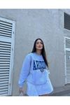 Arizona Yazılı Sweatshirt - Gri Baskılı Oversize Bisiklet Yaka