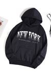 New York Sleepless Sweatshirt - Siyah Baskılı Oversize Kapüşonlu