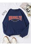 Brooklyn 1982 Sweatshirt - Lacivert Baskılı Oversize Bisiklet Yaka