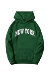 New York Sweatshirt - Yeşil Baskılı Oversize Kapüşonlu