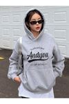 Superfine Andyou Sweatshirt - Gri Oversize Şardonlu Pamuk Kalın Kapüşonlu