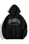 Los Angeles California Sweatshirt - Siyah Baskılı Oversize Kapüşonlu