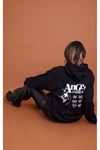 Angel Energy Sweatshirt - Siyah Baskılı Oversize Kapüşonlu