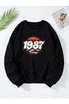 Kadın Siyah 1987 Baskılı Oversize Sweatshirt