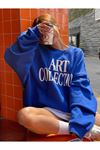 Art Collection Sweatshirt - Sax Mavi Baskılı Oversize Bisiklet Yaka