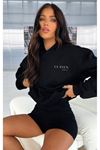 Studio Hoodie %100 Pamuk Sweatshirt - Siyah Baskılı Oversize Kışlık İçi Polarlı Kapüşonlu