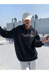 Cheerful Holiday Sweatshirt - Siyah Baskılı Oversize Kapüşonlu