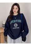 Location Champions Sweatshirt - Lacivert Baskılı Oversize Kalın Kışlık Bisiklet Yaka