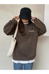Kadın Kahverengi Artistic Baskılı Oversize Sweatshirt
