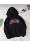 Chicago Yazı Sweatshirt - Siyah Baskılı Oversize Kapüşonlu