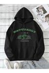 Naturally Dağ Sweatshirt - Siyah Baskılı Oversize Kapüşonlu