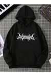Punk Sweatshirt - Siyah Baskılı Oversize Kapüşonlu