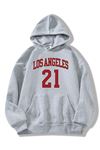 Los Angeles 21 Sweatshirt - Gri Baskılı Oversize Kapüşonlu
