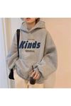 Kinds General Sweatshirt - Gri Baskılı Oversize Kapüşonlu