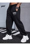 Nasa Eşofman Altı Jogger - Siyah Baskılı Lastik Paça Yüksel Bel