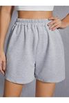 Penye Şort - Gri Basic Kısa Baskısız Kordonsuz