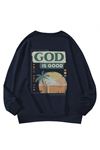 God Is Good Kışlık Kalın Sweatshirt - Lacivert Baskılı Oversize Kalın Kışlık Bisiklet Yaka