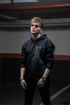 Çizgi Yüz Sweatshirt - Siyah Baskılı Oversize Kapüşonlu