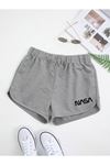 Nasa Bermuda Penye Şort - Gri Baskılı Kordonlu Baskılı