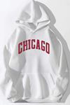 Chicago Yazı Sweatshirt - Beyaz Baskılı Oversize Kapüşonlu