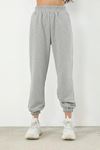 Düz Basic Eşofman Altı Jogger - Gri Lastik Paça Yüksel Bel