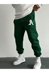 A Logo Eşofman Altı Jogger - Yeşil Baskılı Lastik Paça Yüksel Bel