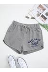 Gri Explorer Bermuda Penye Şort Kordonlu Baskılı