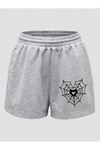 Ağ Penye Şort - Gri Baskılı Kısa Kordonsuz