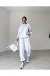Basic Düz Eşofman Takımı Sweatshirt Jogger - Gri Oversize Şardonlu Bisiklet Yaka