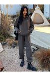 Sunlight Yazılı 2li Sweatshirt Eşofman Altı Jogger- Füme Alt Üst Eşofman Takım Oversize Kapüşonlu