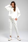 Düz Basic Eşofman Takımı Sweatshirt Jogger - Beyaz Oversize Şardonlu Kapüşonlu