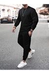 Basic Düz Eşofman Takımı Sweatshirt Jogger - Siyah Oversize Şardonlu Bisiklet Yaka