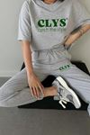Clys Tasarım T-shirt Eşofman Altı Jogger- Gri Baskı Alt Üst Eşofman Takımı Oversize Bisiklet Yaka