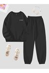 Los Angeles Minimal Eşofman Takımı Sweatshirt Jogger - Siyah Baskılı Oversize Şardonlu Bisiklet Yak