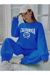 Tenis California Eşofman Takımı Sweatshirt Jogger - Sax Mavi Baskılı Oversize Şardonlu Bisiklet Yak